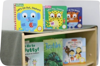 Library at Step By Step Nursery in Jumeirah, inspiring early literacy through a variety of books, songs, and engaging activities.