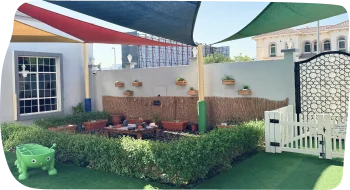 Step By Step Nursery in Jumeirah, highlighting the outdoor play area, managed by Nursery Manager Corinne Glauser.